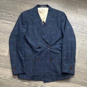 Club of Gents |Savile Row Men's Double-Breasted Blue Plaid Wool Blend Blazer 42R